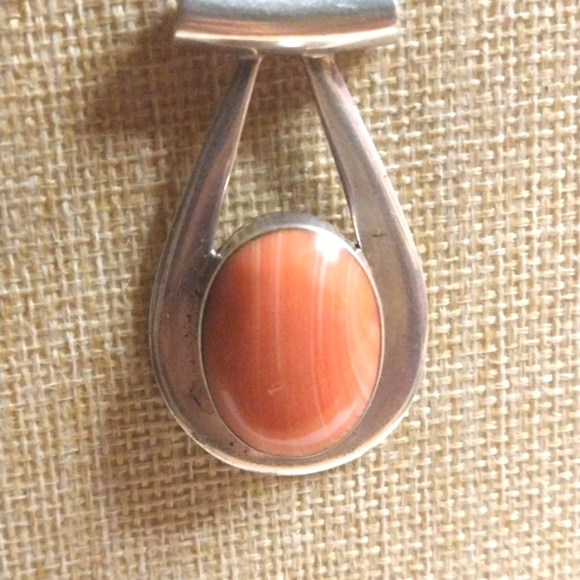 ORANGE RHODOCHROSITE STONE & STERLING NECKLACE - Picture 5 of 6
